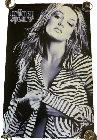 Britney Spears 2000 poster vintage striped shirt Y2K Brands tour concert b/w