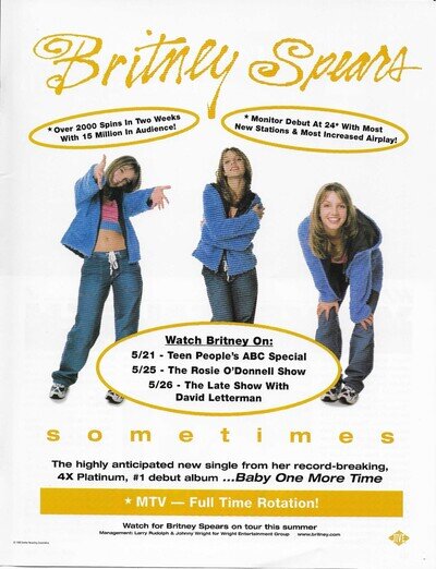 BRITNEY SPEARS Rare 1999 Sometimes PROMO TRADE AD Poster for baby CD 8.5x11 MINT