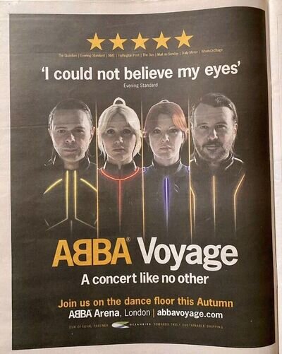 ABBA Voyage Live Show Latest Advert Join Us Newspaper Ad Poster Full Page 14x11”
