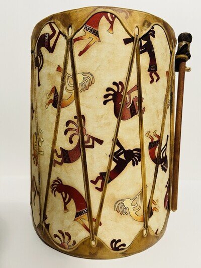 VINTAGE NATIVE AMERICAN TIGHTLY BOUND DRUM HAND MADE NATURAL HIDE - TWO SIDED