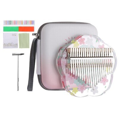 21Keys Thumb Piano,Transparent Green Flower Portable Finger Piano with Carry Box