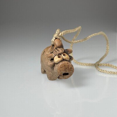 Vintage Pottery 2 Hole Ocarina ClayZness Whistleworks ? Cow Flute Whistle String