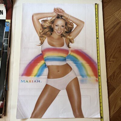 RARE Mariah Carey Poster Vintage 90s Double Sided Rainbow Sexy Promo Rainbow