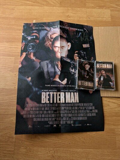 Robbie Williams Signed Better Man poster with 2 Casettes