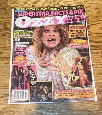 Ozzy Osbourne/ Autograph/ Vintage Magazine/ 1986/ The Ultimate Sin/ Signed/ OZZY
