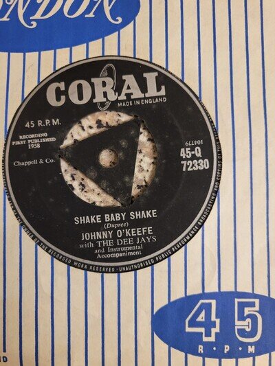 SHAKE BABY SHAKE / REAL WILD CHILD JOHNNY O KEEFE 7 INCH 1958 LONDON LABEL VG