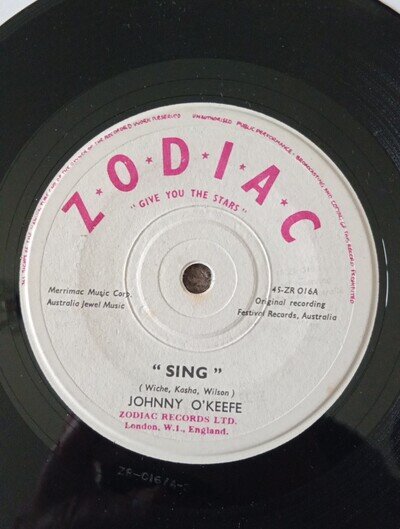 JOHNNY O'KEEFE - SING 7" VINYL SINGLE UK 1962 ZODIAC RECORDS