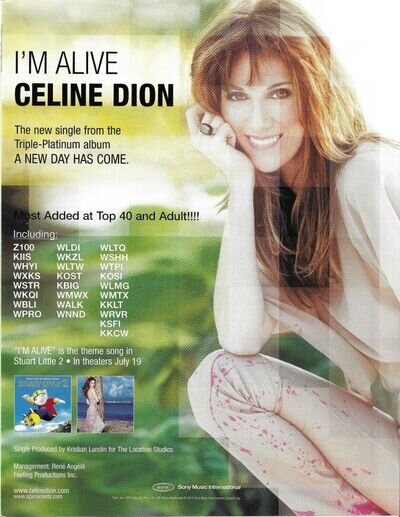 CELINE DION Rare I’M ALIVE 2002 PROMO TRADE AD Poster for New day CD MINT 8.5x11