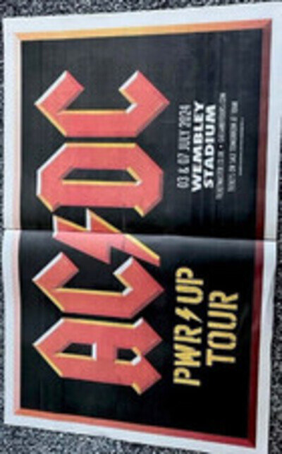 AC/DC Live Tour Dates 2024 LDN Wembley Newspaper Ad Poster Double Page 14x11”