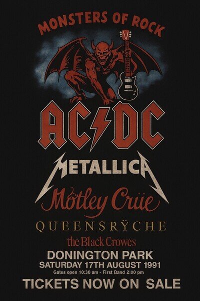 Monsters Of Rock 1991 Ac/dc Metallica Retro Memorabilia A4 Poster Print