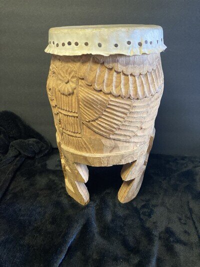 Mexican /Aztec Pedestal Drum- hand Carved of an iconography Of Its Era- 14” Tall