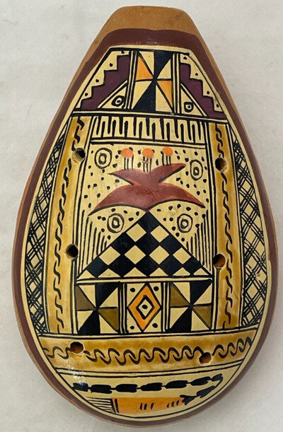 8-Hole Hand Painted Peruvian Clay Ocarina Flute Instrument - LISTEN!