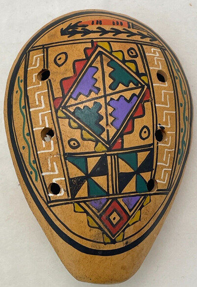 8-Hole Hand Painted Peruvian Clay Ocarina Flute Instrument - LISTEN!