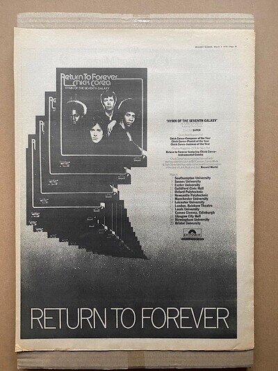RETURN TO FOREVER HYMN OF THE SEVENTH GALAXY POSTER SIZED original music press a