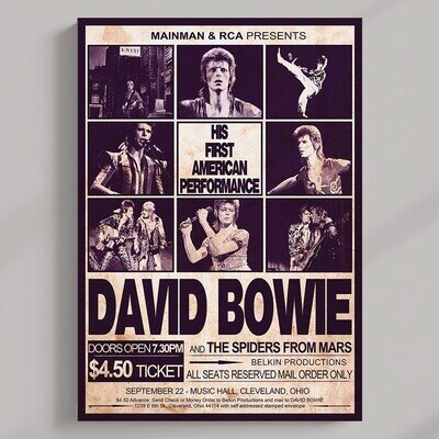 David Bowie 1972 His First American Concert Poster MULTI-PRINT 3 FRAMED Options