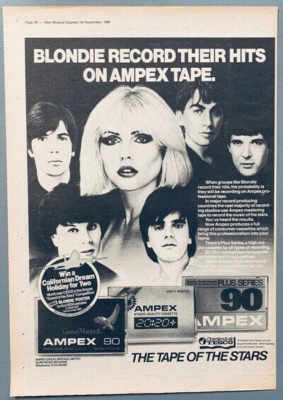 BLONDIE vintage 1980 UK POSTER ADVERT AMPEX CASSETTE TAPES Debbie Harry