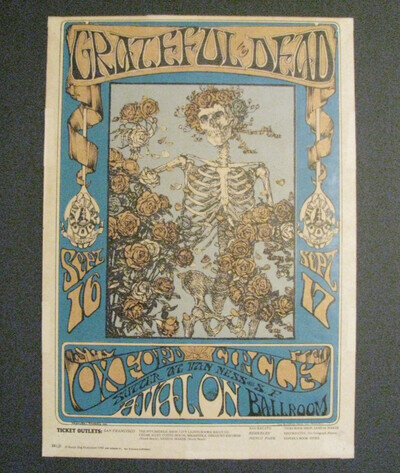 *GRATEFUL DEAD SKULL & ROSES FD-26 EARLY ORIGINAL PRINTING POSTER -JERRY GARCIA*
