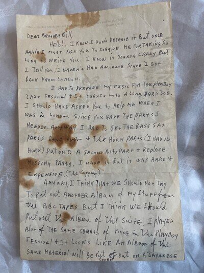 Shorty Rogers West Coast jazz trumpet hand-written letter 1960s autograph