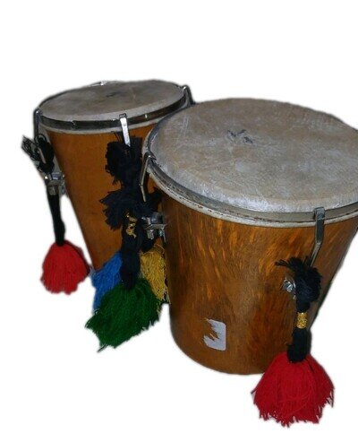 Vintage Wooden Bongo Drums, Handmade Boho Drums 7"&4"