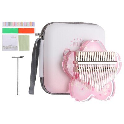 17 Keys Thumb Piano,Transparent Petal Portable Finger Piano with Carry Box