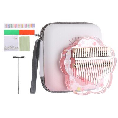 17 Keys Thumb Piano,Transparent Pink Flower Portable Finger Piano with Carry Box