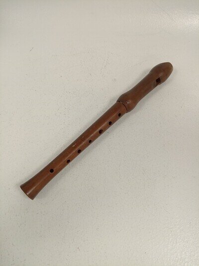 Vintage Solid Wood Recorder Instrument Brown Wood 12" Long Collectible