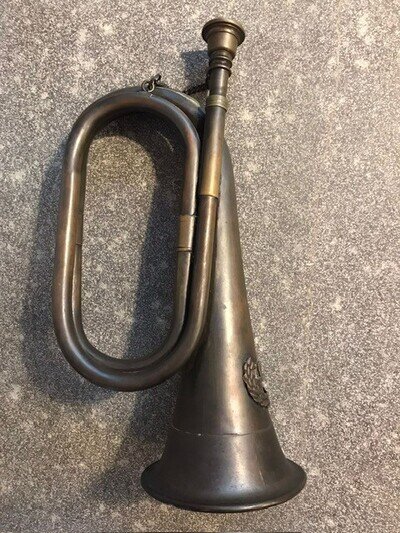 Vintage US Military Brass Bugle & Mouthpiece
