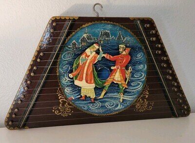 Vintage Russian Gusli Wooden Lap Harp Zither Hand Painted Folk Art Rare