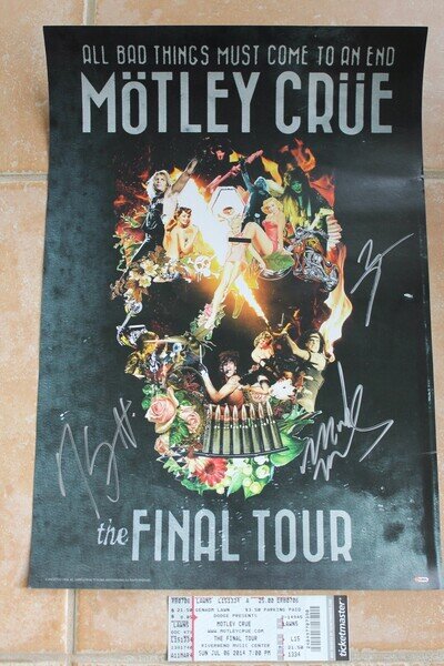 Motley Crue Signed Nikki Sixx Mick Mars Vince Neil Autographed Final Tour Poster