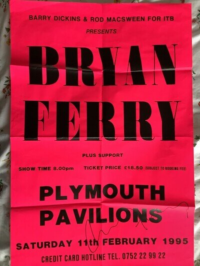 Signed Bryan Ferry Plymouth Pavilions Concert Poster