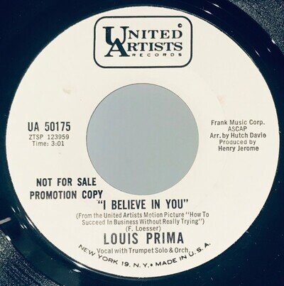 Louis Prima - Illya Darling / I Believe In You - Used Vinyl R - Promo - Y8100z