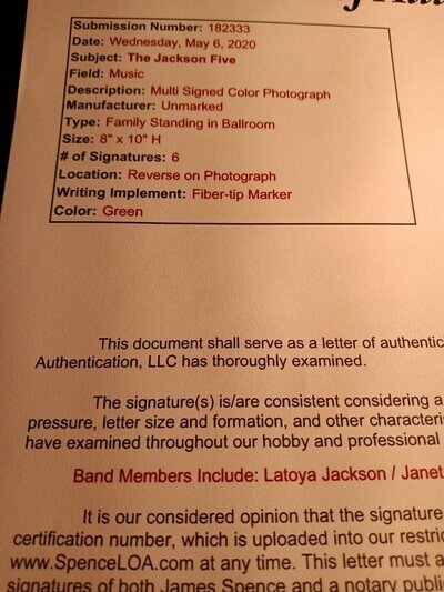 MICHAEL JACKSON-JANET-TITO & FAMILY VERY FIRST! AUTOGRAPH "ORIGINAL PICTURE"