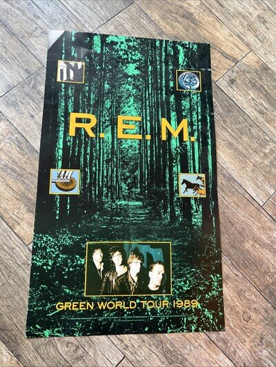 27 x 16” green world tour 1989 R.E.M. Rare Poster Original Lithos