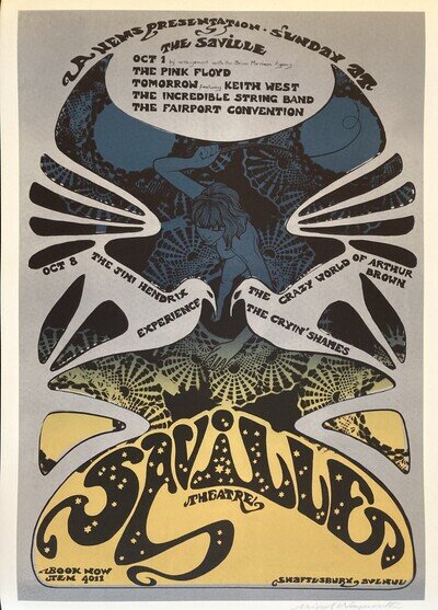 Pink Floyd poster print by Hapshash- Saville Theatre 67 Signed by Nigel Waymouth