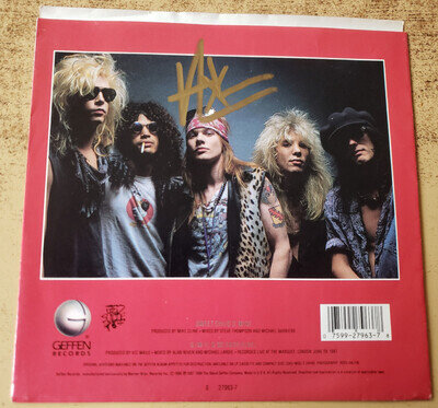 AXL ROSE AUTOGRAPHED EXCELLENT 1980s Guns N' Roses Sweet Child O' Mine SLEEVE 45