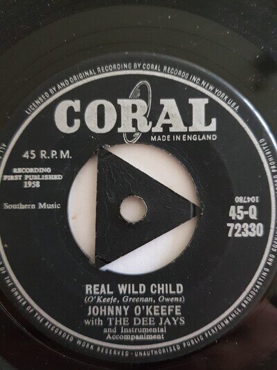 Johnny O'Keefe,Real Wild Child/Shake Baby,VG+,Coral,1958,Rock n Roll,Rockabilly.