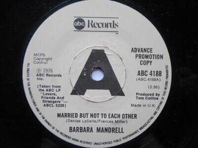 Barbara Mandrell Married But Not To Each Other 7" ABC ABC4188 EX 1976 demo