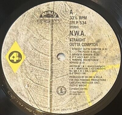N.W.A - STRAIGHT OUTTA COMPTON - BRLP 534 - RUTHLESS RECORDS - AMERICA - 1988