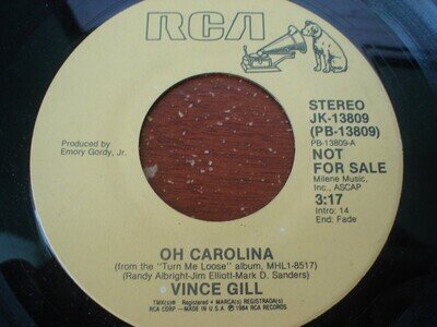 Vince Gill - Oh Carolina - Used Vinyl Record 7 - 87 - Promo - Y8100z