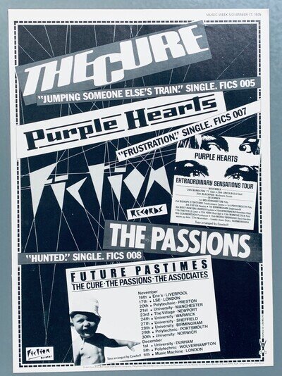 THE CURE 1979 vintage UK POSTER ADVERT CONCERT TOUR Fiction PURPLE HEARTS