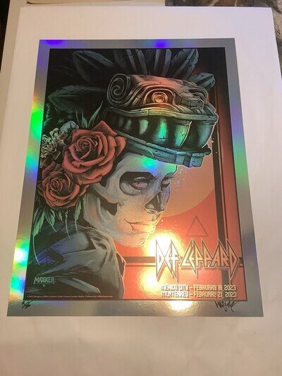 Def Leppard Tour Poster Mexico City 2023 Maxx242 Signed Foil 19/25 Monterrey