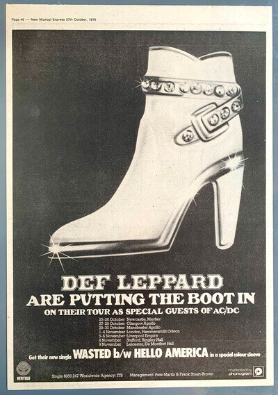 DEF LEPPARD 1979 vintage POSTER ADVERT UK CONCERT TOUR Putting The Boot In AC/DC