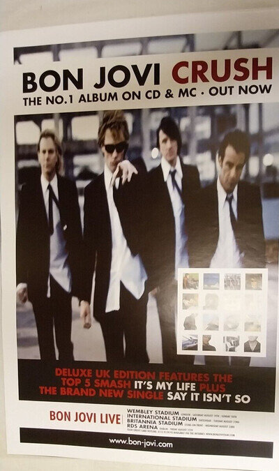 BON JOVI - CRUSH large promo poster 29.5.00 plus TOUR DATES 51x76cm