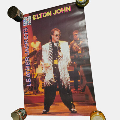 Elton John Leather Jackets Vintage Original 1986 Promo Poster 23x35 Rock Ad