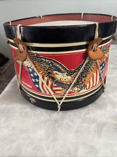 Vintage Metal 11” Drum Eagle USA Flag Motif Exc.