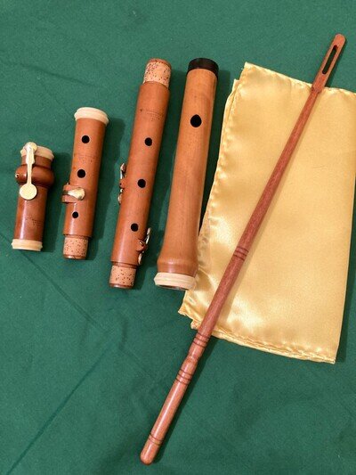 Antique Boxwood Band Flute-F Flute-Stamped Wm Whiteley Utica-Restored-New Case