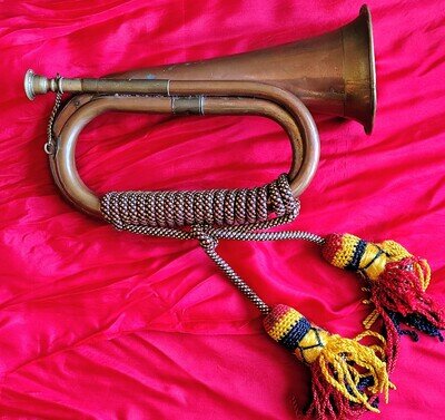 Vintage Copper & Brass Bugle with Mouthpiece & Tassels