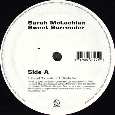 Sarah McLachlan - Sweet Surrender (DJ Tiesto mix) / I Love You (BT mix) SEALED