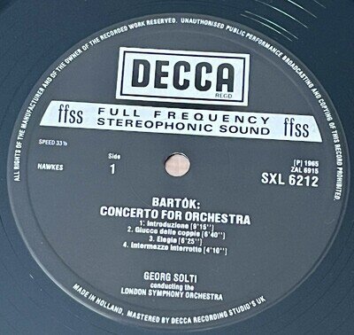 Bartok - Concerto For Orchestra / Dance Suite UK LP VINYL BOXED DECCA SXL 6212