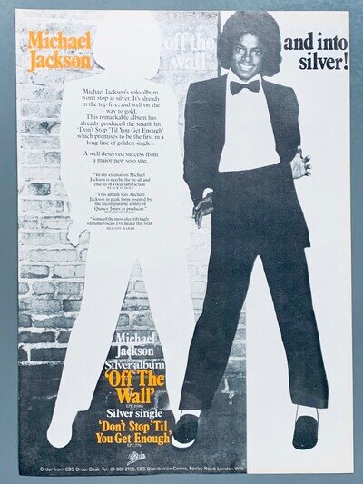 MICHAEL JACKSON 1979 original POSTER ADVERT OFF THE WALL Silver DON'T STOP 'TIL